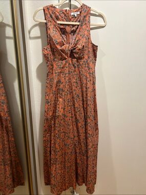 Madewell Orange Floral Twist-Front Maxi Dress